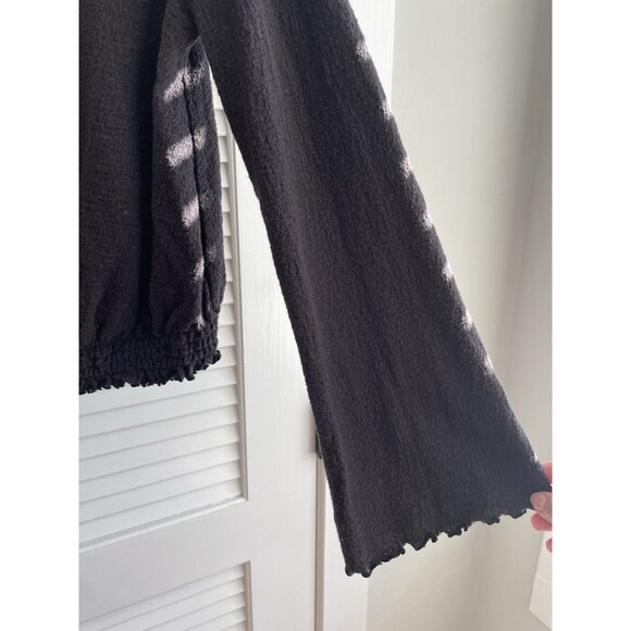 Madewell texture & thread smocked bell sleeve black long sleeve top small - Picture 2 of 9